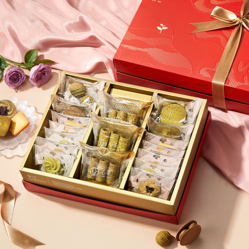 【心茶X七見櫻堂】喜餅禮盒  濃茶系甜點 17入 | 客製化燙金 - 手工餅乾 - 新鮮食材 