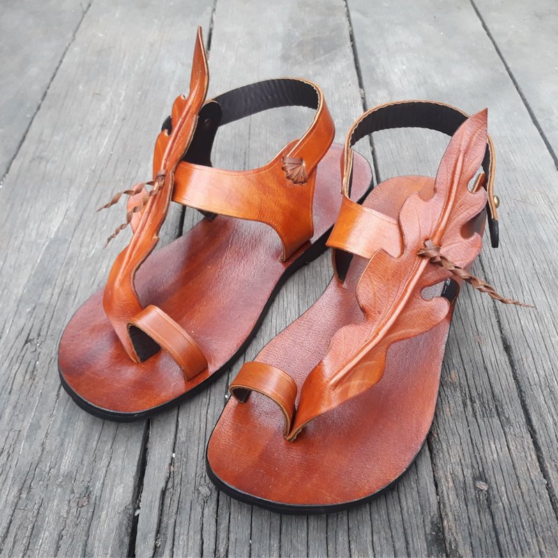 Tan Leather Flat Sandals Slingback Flat Shoe Cute Sandals Strappy Sandals 設計館 Cowshuleather 6230