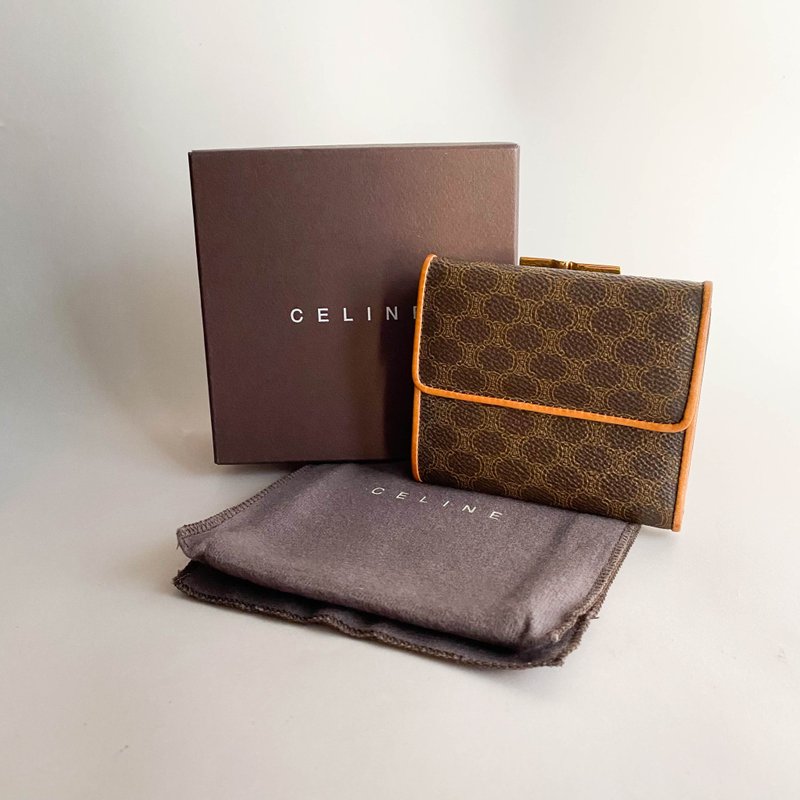 中古Celine賽琳|古著|銀包|短夾|錢包|女友禮物|聖誕節禮物 - 錢包/皮夾/長短夾 - 真皮 咖啡色