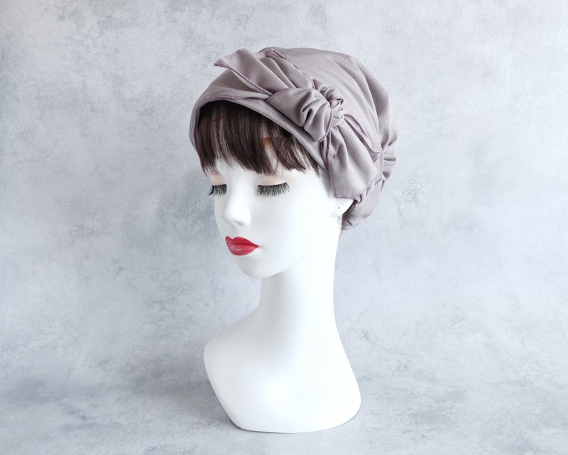 日本製 2way 医療用ヘアターバン チュール サッシュリボン バイオレット - 髮夾/髮圈 - 棉．麻 紫色