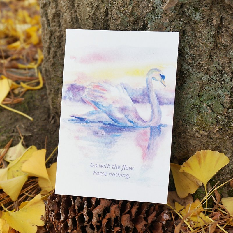 明信片 卡片 水彩畫作 可愛 動物 天鵝 - 心意卡/卡片 - 紙 紫色