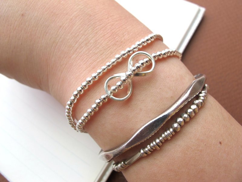 925 sterling silver double circle bracelet [unlimited] good luck, ward off evil and ensure safety - สร้อยข้อมือ - เงินแท้ สีเงิน