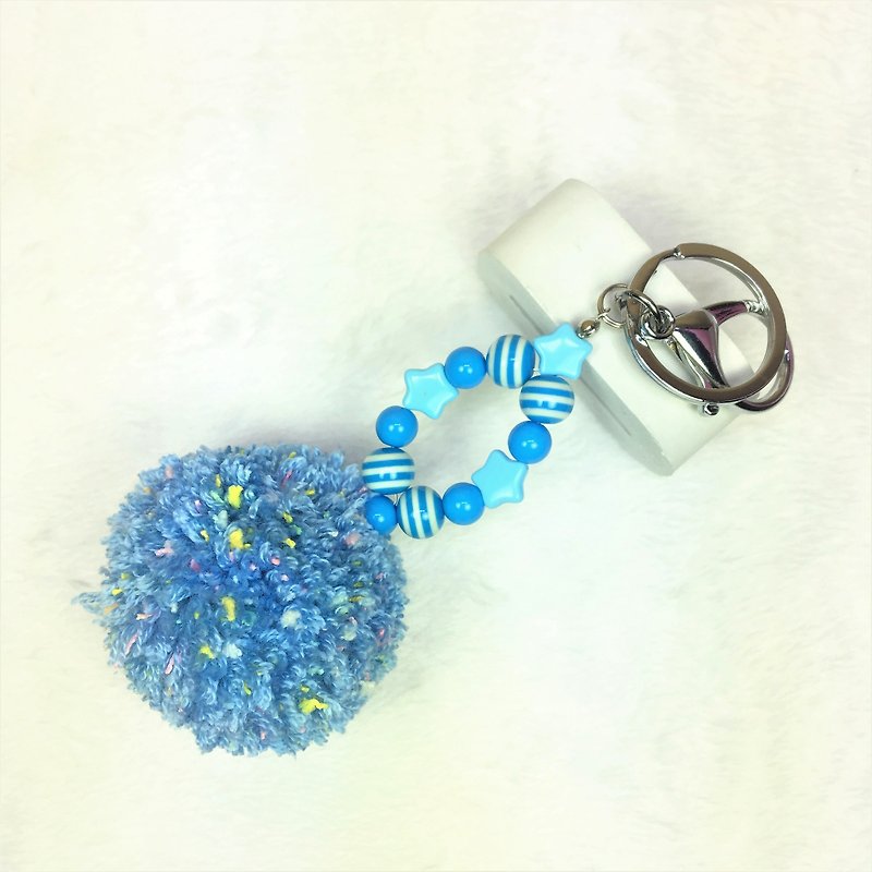 Baobao毛星球吊飾*毛球鑰匙圈* - 鑰匙圈/鑰匙包 - 聚酯纖維 藍色