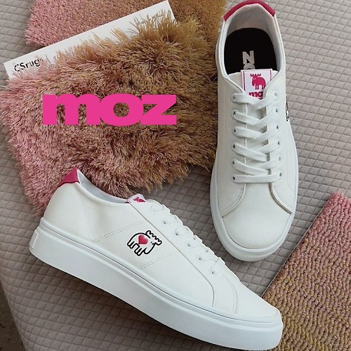 MOZ 1998 Taiwan moz瑞典駝鹿 舒適皮質 愛心小白鞋 休閒鞋 (白/桃紅) 法式刺繡