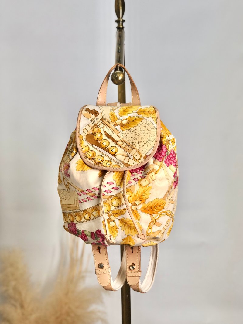 【 日本直送　名牌中古包 】LOEWE ロエベ 総柄 キャンバス バックパック ベージュ vintage ヴィンテージ オールド ygyegj - 後背包/背包/書包 - 棉．麻 咖啡色