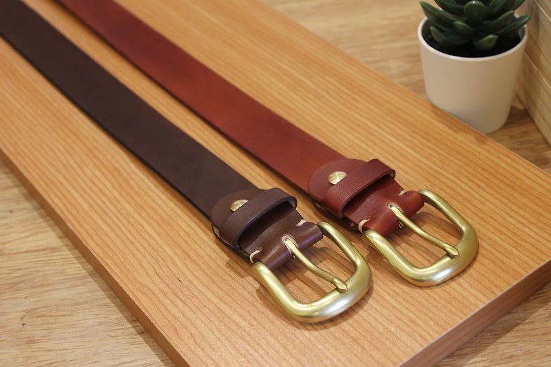 [Mini5] female model fog face belt (brown) / hand dyed vegetable tanned leather 3.2cm wide belt - Belts - Genuine Leather 