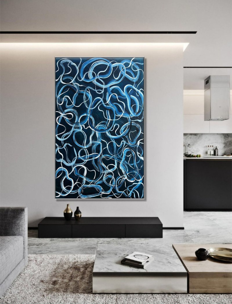 Abstract Art Work Curved Lines Artwork Circular Shapes Art Simple Modern Art - Wall Décor - Acrylic Blue