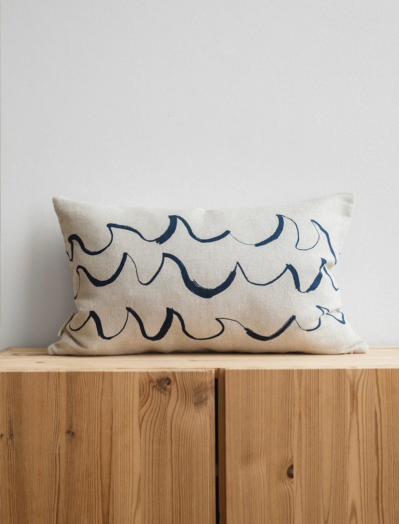 北歐風設計師款 - 抱枕套 WAVE  (38X58cm) - 枕頭/抱枕 - 棉．麻 藍色