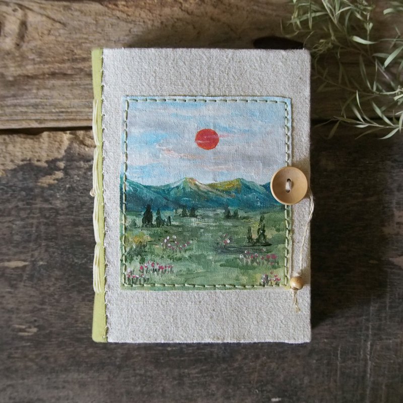 Fabric nature view I. Fabric notebook handmadenotebook diaryhandmade 筆記本 - 筆記本/手帳 - 棉．麻 綠色