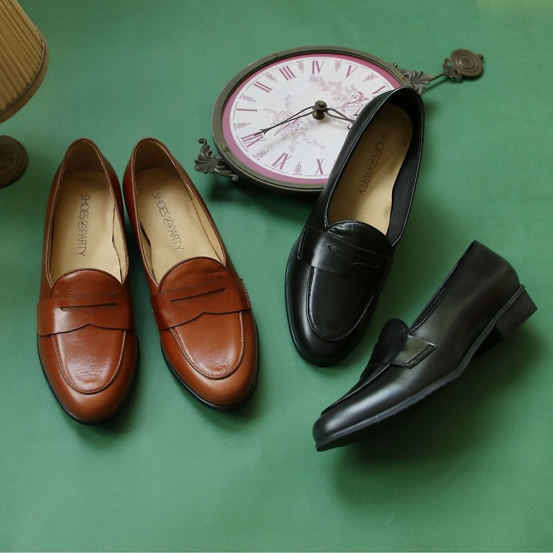 [Handmade to order] Friendly wide-foot version_Round toe vintage loafers_T1-21110L - รองเท้าอ็อกฟอร์ดผู้หญิง - หนังแท้ สีนำ้ตาล