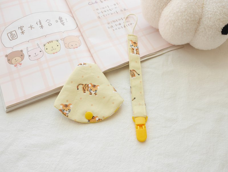Two-in-one pacifier clip pacifier dust cover + pacifier chain yellow bottom tiger style - Other - Cotton & Hemp Orange
