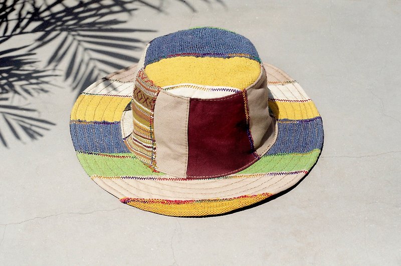 Ethnic mosaic of hand-woven cotton Linen hat / knitted hat / hat / visor - Japanese national wind hand-woven cotton Linen(limit one) - Hats & Caps - Cotton & Hemp Multicolor
