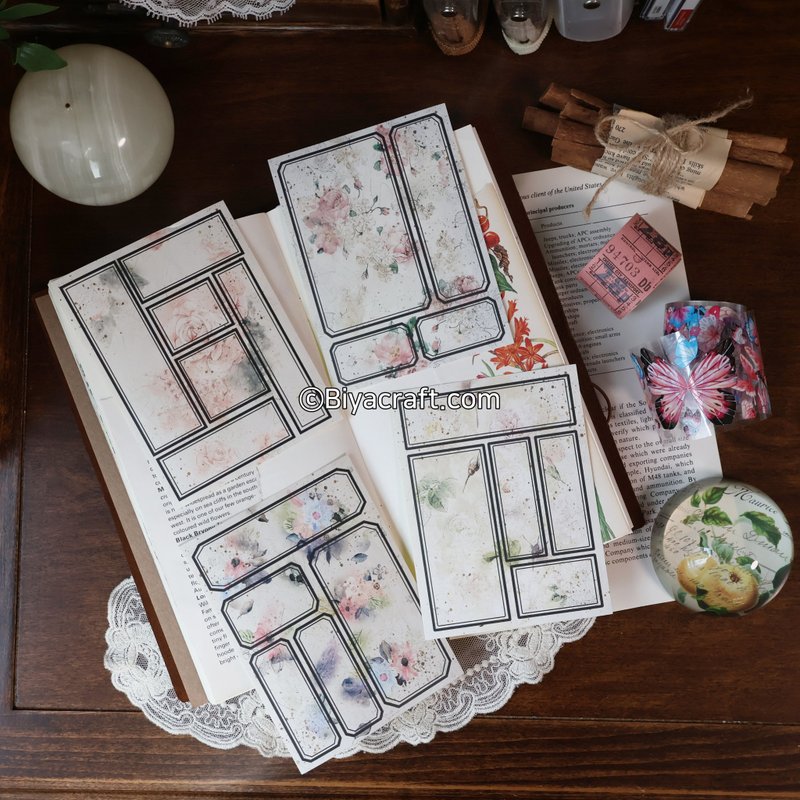 Vintage. Flower background Label - 貼紙 - 紙 綠色