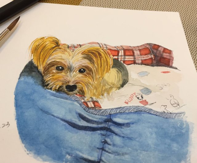 二匹の動物）手描き動物画、動物水彩画、肖像画、記念画、ヤン風画、非