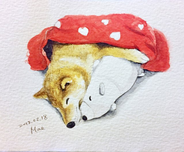 二匹の動物）手描き動物画、動物水彩画、肖像画、記念画、ヤン風画、非