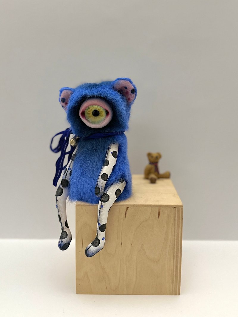 Cute blue ooak author teddy bear, stuffed monster - cyclops _ MADE-TO-ORDER! - 公仔/玩偶 - 其他材質 藍色