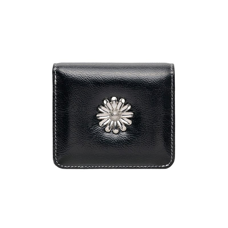 Daisy Photo Slot Half Wallet Bill Card Wallet black - Wallets - Genuine Leather Black