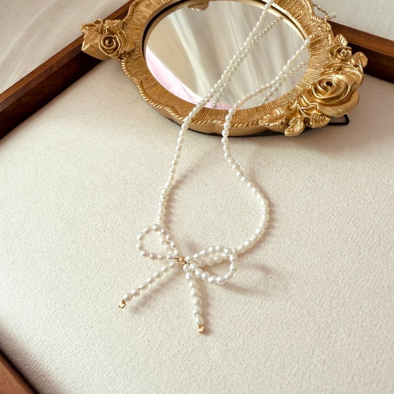 飾妳 リボン ミニパール 18Kゴールド チョーカーネックレス - ネックレス - 真珠 