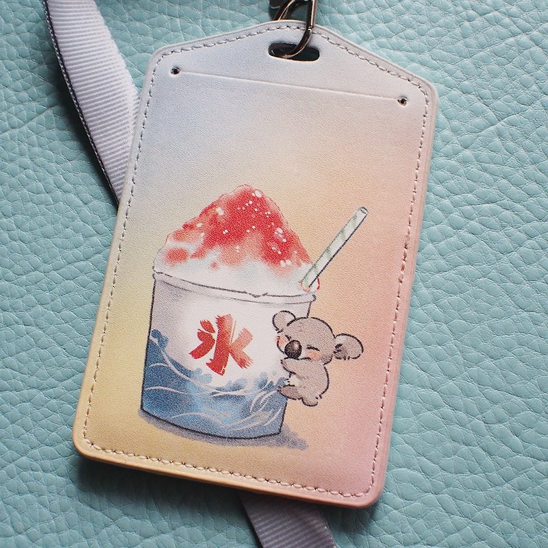 Pass case with neck strap, shaved ice lover koala case strap - ID & Badge Holders - Genuine Leather 