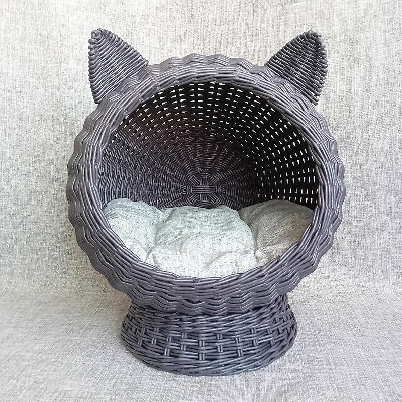 Wicker house for a cat. Cat basket. Round pet bed. Interior house for a pet. - Other Furniture - Paper Black