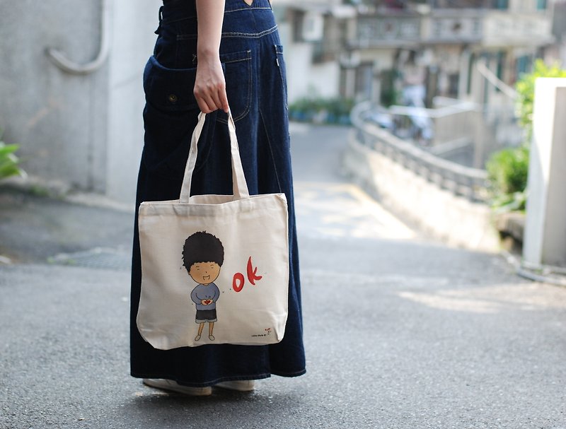 Canvas bag-OK - กระเป๋าถือ - ผ้าฝ้าย/ผ้าลินิน ขาว