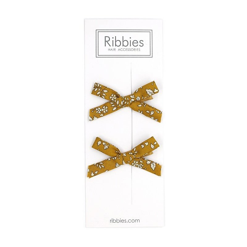 英國Ribbies花布蝴蝶結2入組-芥末黃 - 髮夾/髮飾 - 聚酯纖維 