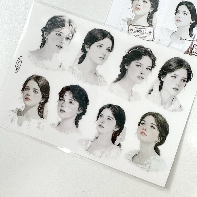 retro black-and-white girl PET Sticker (anns note) vintage - 貼紙 - 紙 灰色