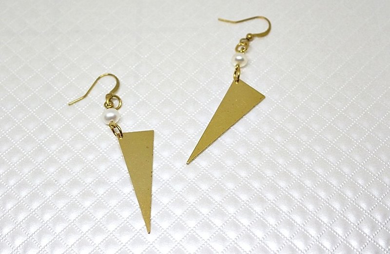 Bronze natural stone X <popular sense> - hook earrings - ต่างหู - ทองแดงทองเหลือง ขาว