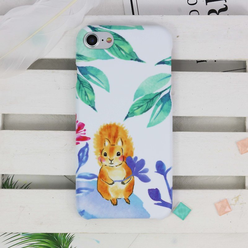 Watercolor Squirrel Matt rigid hard Phone Case iPhone X 8 8 plus Galaxy S8 + S7 - เคส/ซองมือถือ - พลาสติก ขาว
