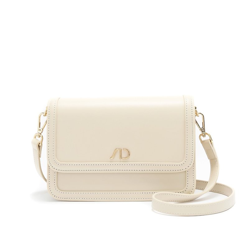 ANNA DOLLY French piping contrast crossbody bag milkshake white - Messenger Bags & Sling Bags - Other Materials White