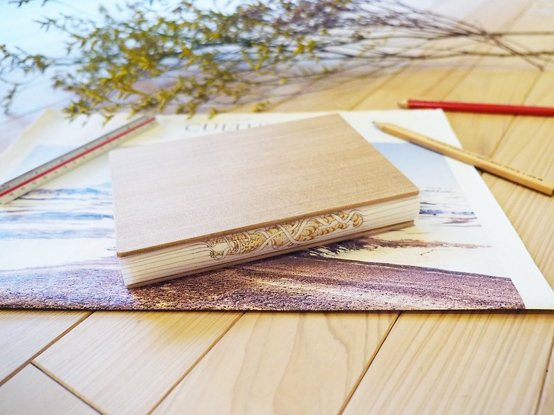 Sketchbook/notebook/wood book jacket/cat/horizontal line - Notebooks & Journals - Wood Khaki