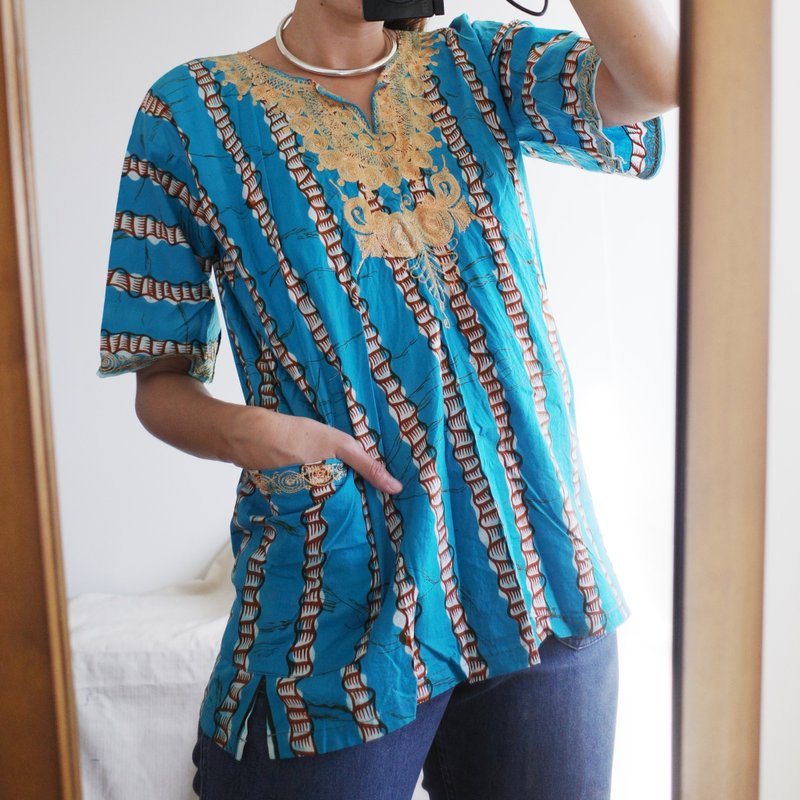 Vintage African floral cotton top unisex style - Women's Tops - Cotton & Hemp 