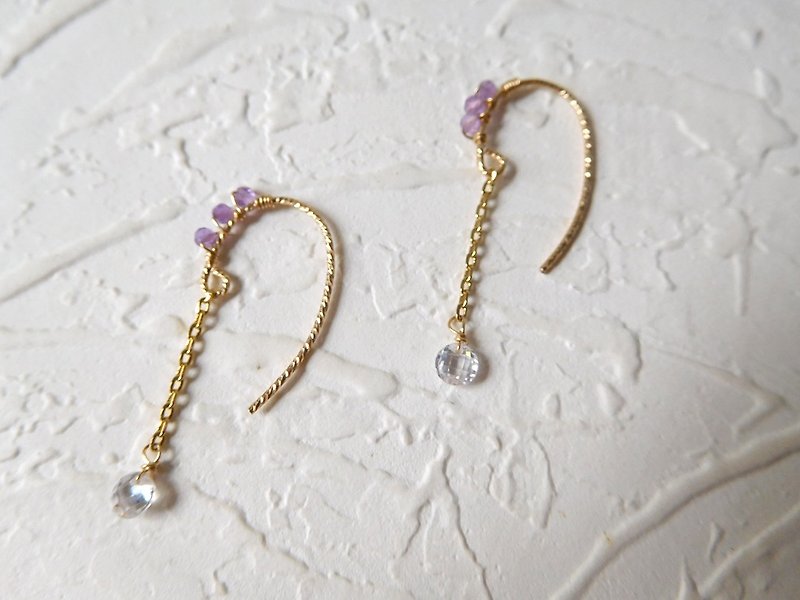 Package 14K hook amethyst zircon pendant earrings - Earrings & Clip-ons - Paper Purple