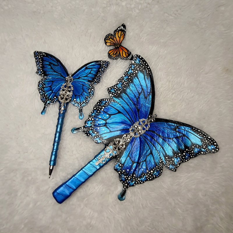 LEATHER hand fan,gothic wedding gift fan,cosplay,halloween,butterfly - Fans - Genuine Leather Blue