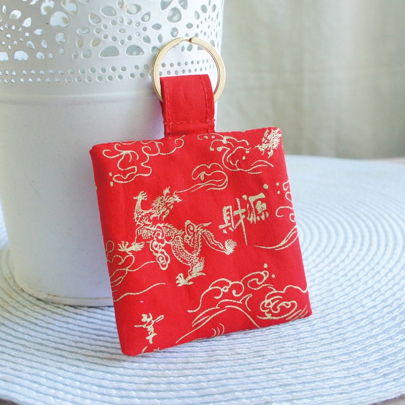 Lovely [Dragon Pattern Wealth and Peace Talisman Bag, Red] Amulet, Signed Poetry Bag, Money and Water Bag, Headphone Bag - Omamori - Cotton & Hemp Red