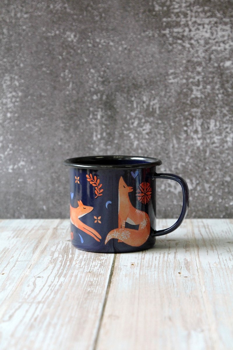 英國進口Wild & Wolf 森林動物系列設計琺瑯馬克杯(狐狸款) - 咖啡杯 - 琺瑯 藍色