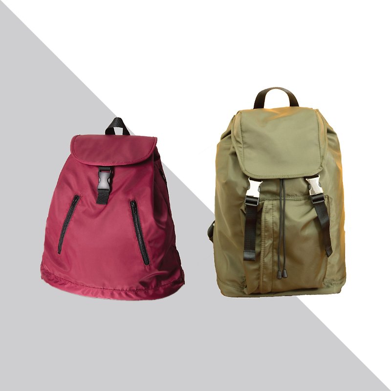 Goody Bag - Army Green double buckle cord backpack + purple backpack (two into) - กระเป๋าเป้สะพายหลัง - วัสดุกันนำ้ สีเขียว
