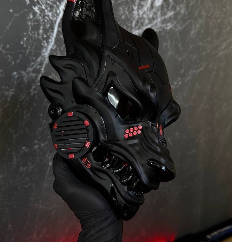 賽博朋克狐面具  黑色與金屬紅  賽博面具  狼面具  狐狸角色扮演 - 其他 - 樹脂 黑色