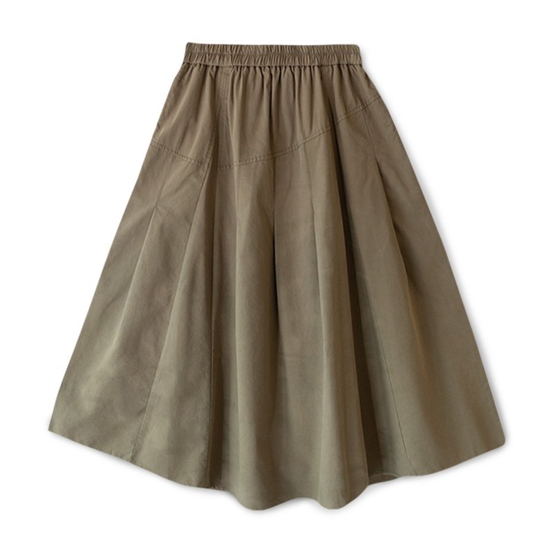 【Simply Yours】車線拼接傘裙 綠F - 裙子/長裙 - 棉．麻 綠色