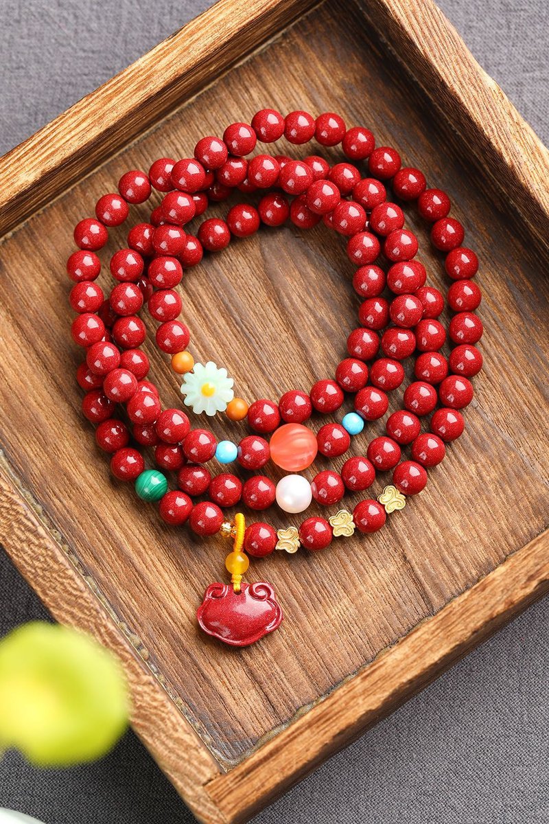 天然原礦硃砂 紫金砂手鏈 硃砂量93%以上 活血美容 化太歲 保平安 - 手鍊/手環 - 寶石 