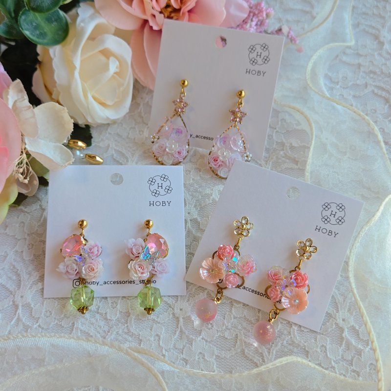 春光爛漫 花 耳環/耳釘/耳夾 原創 手作 送禮 - 耳環/耳夾/耳骨夾 - 其他金屬 
