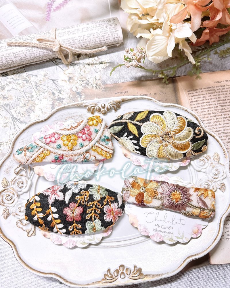印度刺繡髮夾 啪啪夾 - 髮夾/髮圈 - 繡線 多色