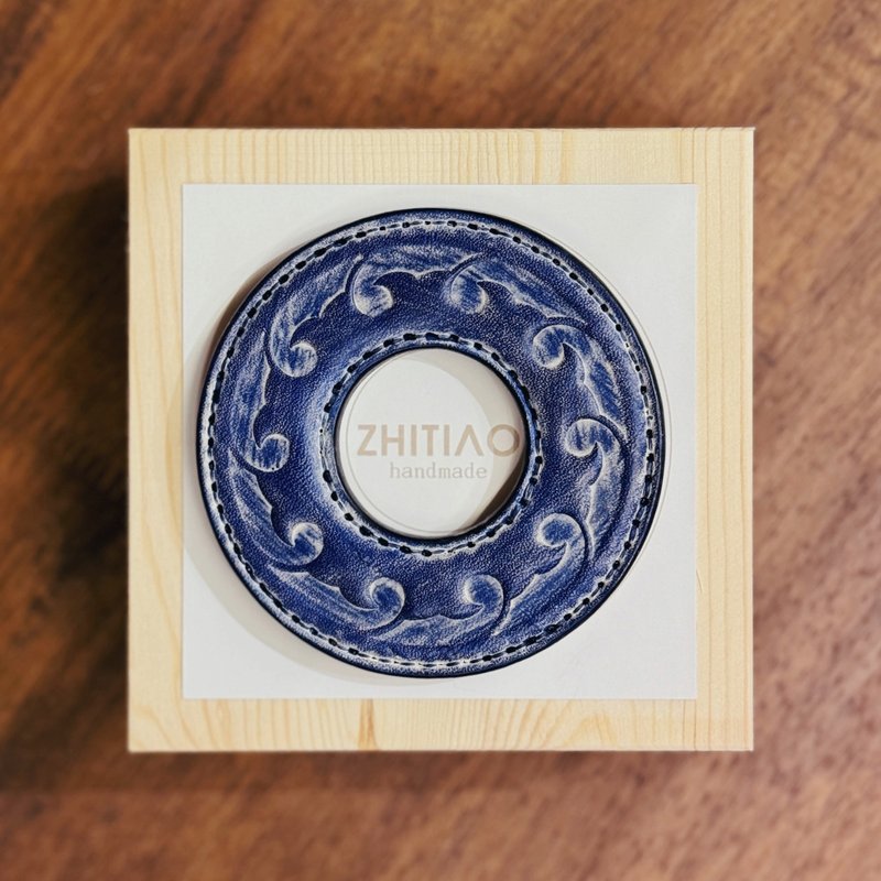 原創手工製作牛皮劍道刀鐔 生生流転 霧蠟藍 劍鍔 Tsuba - 運動配件 - 真皮 藍色