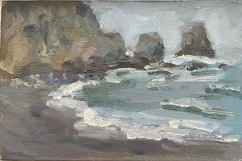 artkaso Rockway Beach, Pacifica, oil painting, 6x4in (15x10cm)