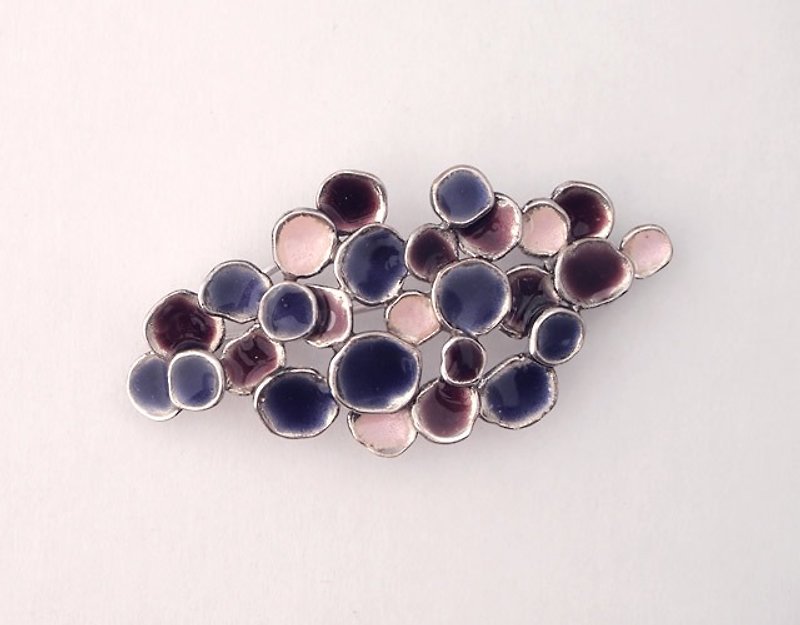 七宝のブローチ Silver925 紫茶ピンク桃色　エナメル　ガラス　ryu - 胸針/心口針 - 玻璃 紫色