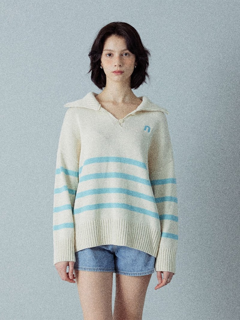 NU Peter Pan Collar Knit Top_Sky Light Beige - 女襯衫 - 棉．麻 