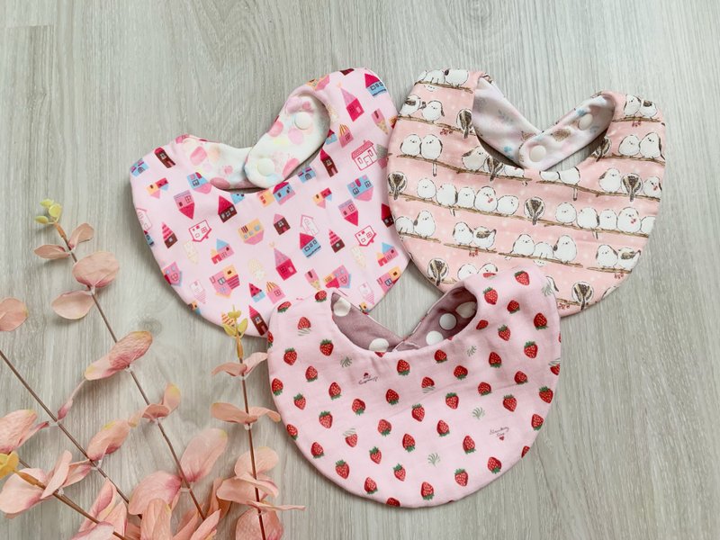 Girl's Pink Pink Sweet Dream Bib Pocket Bib Three-Entry Miyue Set - ผ้ากันเปื้อน - ผ้าฝ้าย/ผ้าลินิน 