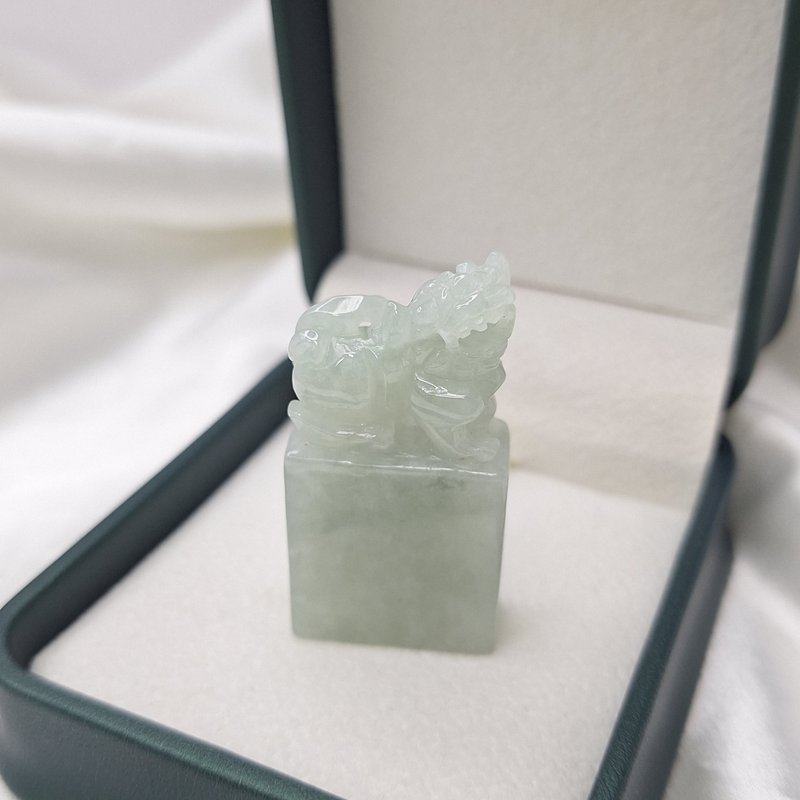 冰潤綠 貔貅印章 擺件 | 天然緬甸玉A貨翡翠 - 印章/印台 - 玉石 