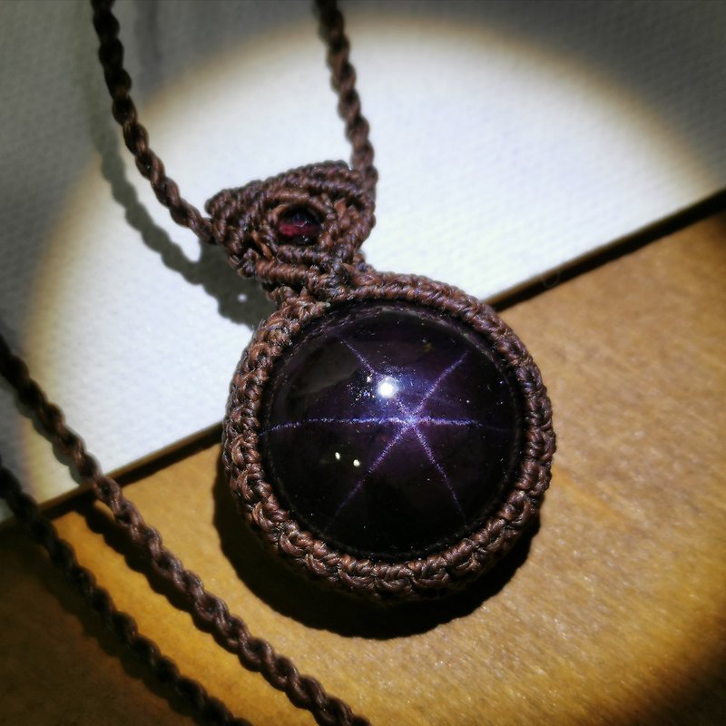 Hexagram Star Stone- Wax Wire Braid/Thick Frame/Necklace Adjustable Length - Necklaces - Semi-Precious Stones Red