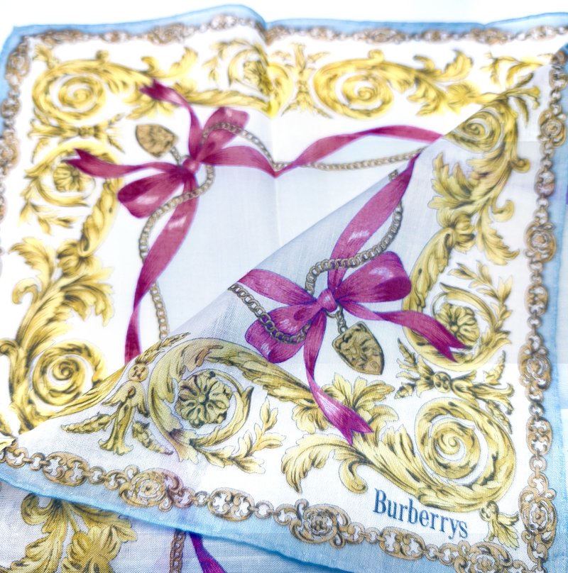 Burberry Vintage Handkerchief Purple Ribbon Baroque Pattern 19 x 18 inches - 手帕 - 棉．麻 透明